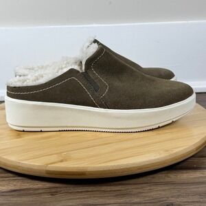 Clarks Layton Gem Dark Olive Clog Women's Size 7.5M Slip-On Shoe Faux Fur Lining